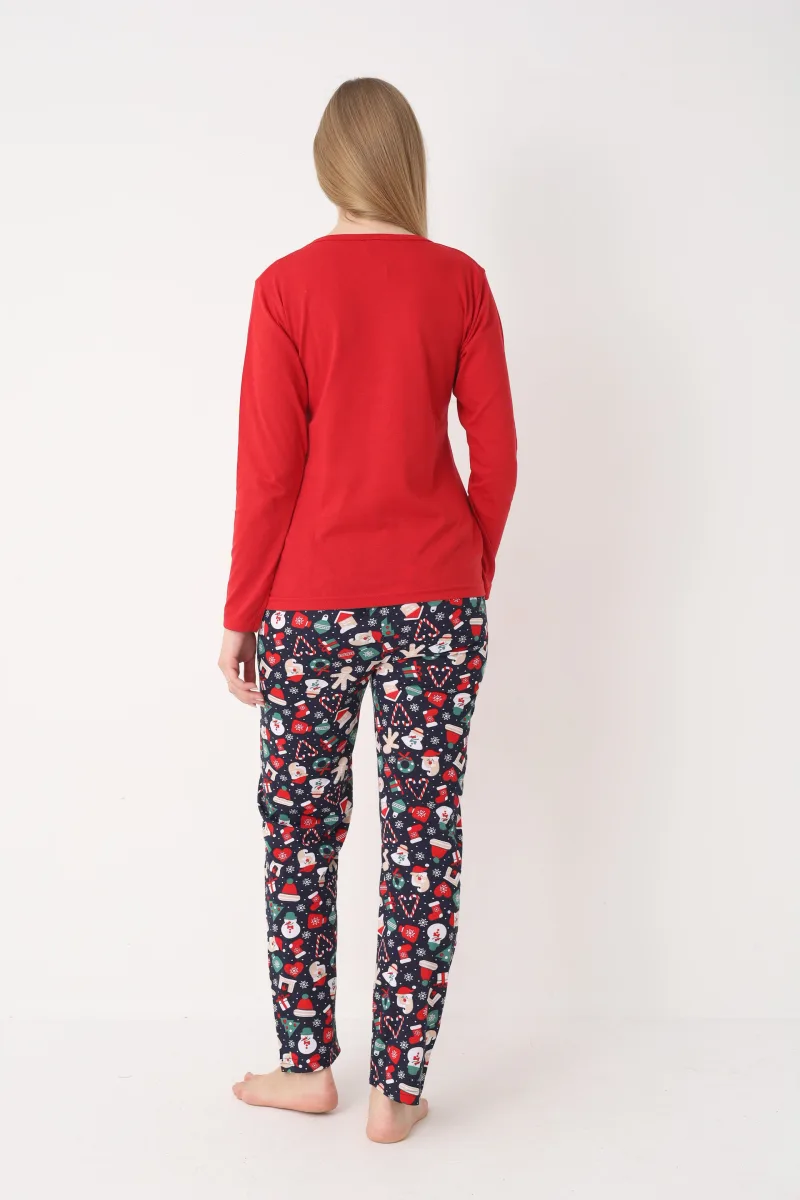 Pijama dama Craciun,maneca lunga si pantaloni lungi,imprimeu figurine festive, En-gros — Image 3