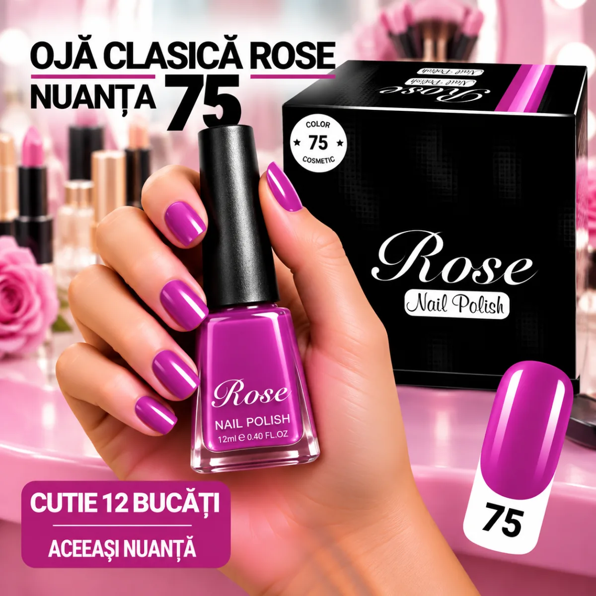 Ojă Clasică Rose Engros - Nuanța 75 - Cutie 12 Bucăți — Image 1