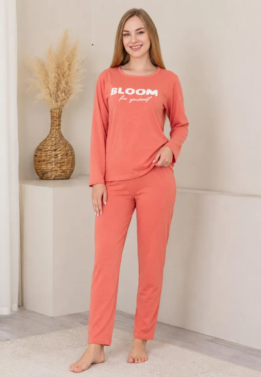 Pijama dama ,"BLOOM", culoare coral ,Engros — Imaginea 1