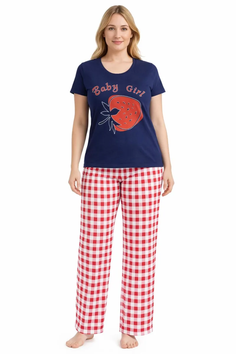 Pijama dama ,cu maneca scurta si pantalon lung ,culoare albastru ,Engros — Image 1