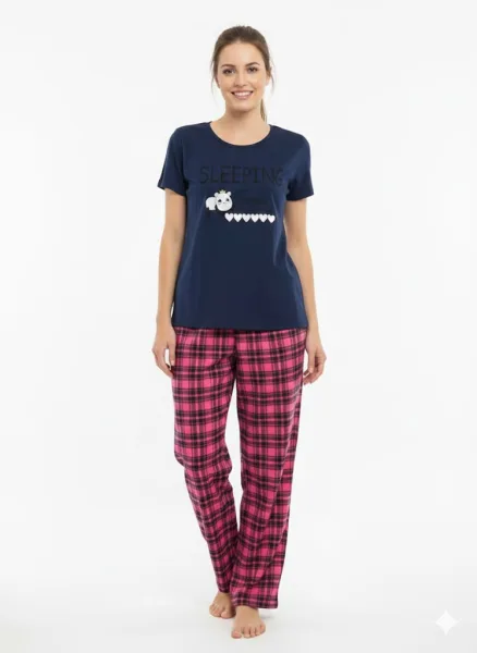Pijama dama ,cu maneca scurta si pantalon lung ,culoare bleumarin ,Engros