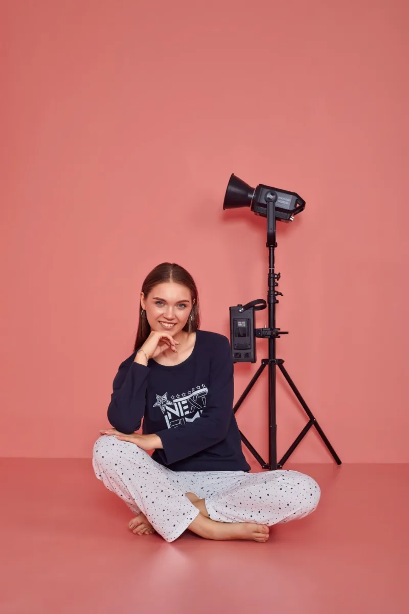 Pijama dama,maneca lunga si pantalon lung, culoare bleumarin,Engros — Görsel 2