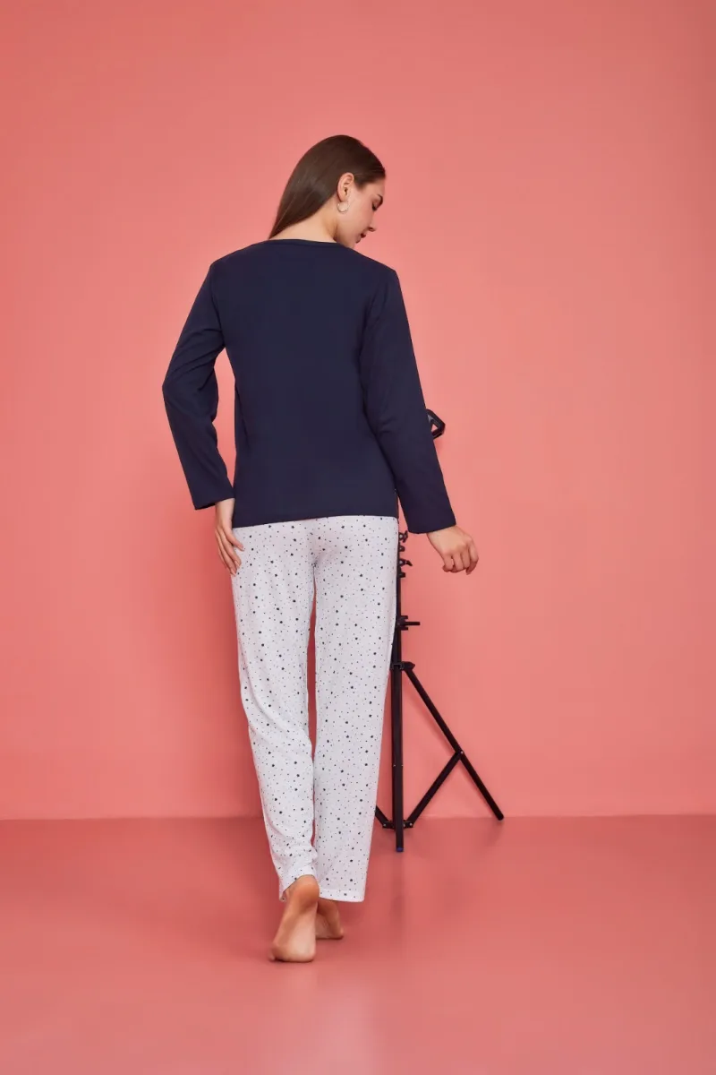 Pijama dama,maneca lunga si pantalon lung, culoare bleumarin,Engros — Görsel 3