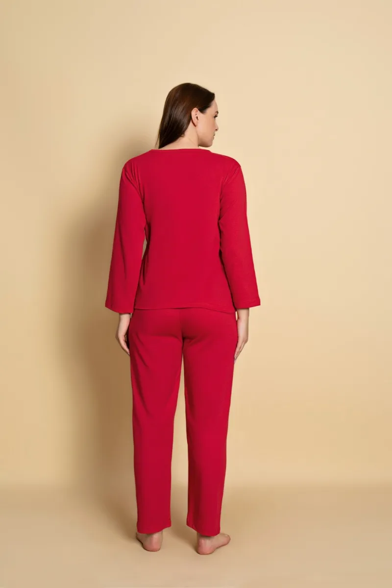 Pijama dama,maneca lunga si pantalon lung, culoare rosu ,Engros — Görsel 3