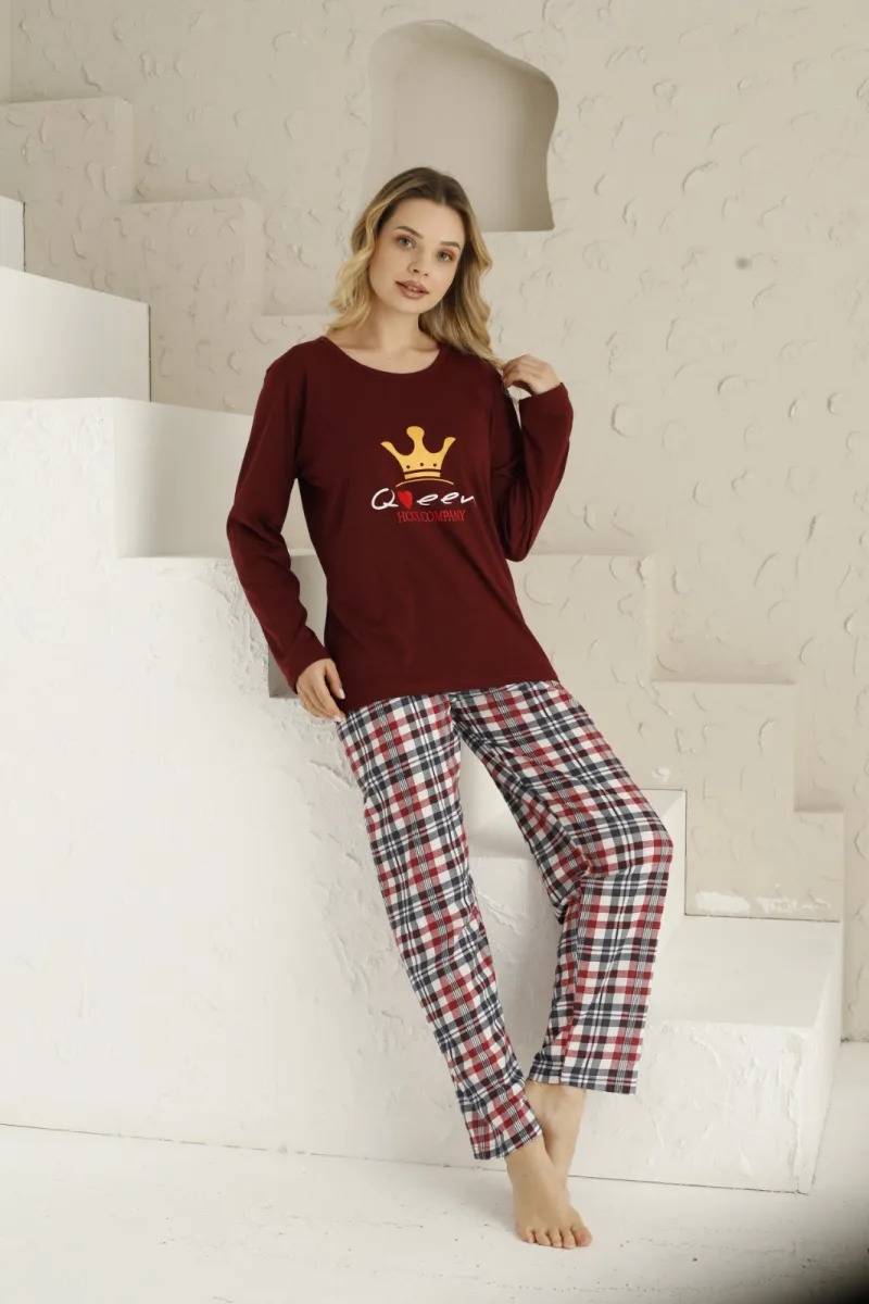 Pijama dama ,maneca lunga si pantalon lung , culoare visiniu, Engros — Görsel 3