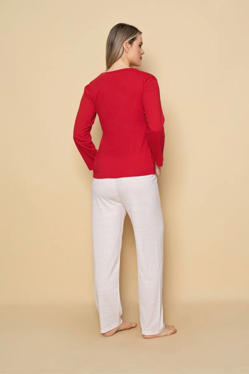Pijama dama Serena-maneca lunga si pantalon lung, culoare rosu ,Engros — Görsel 2