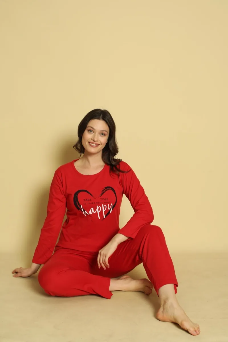 Pijama dama Serena-maneca lunga si pantalon lung, culoare rosu ,Engros — Görsel 5
