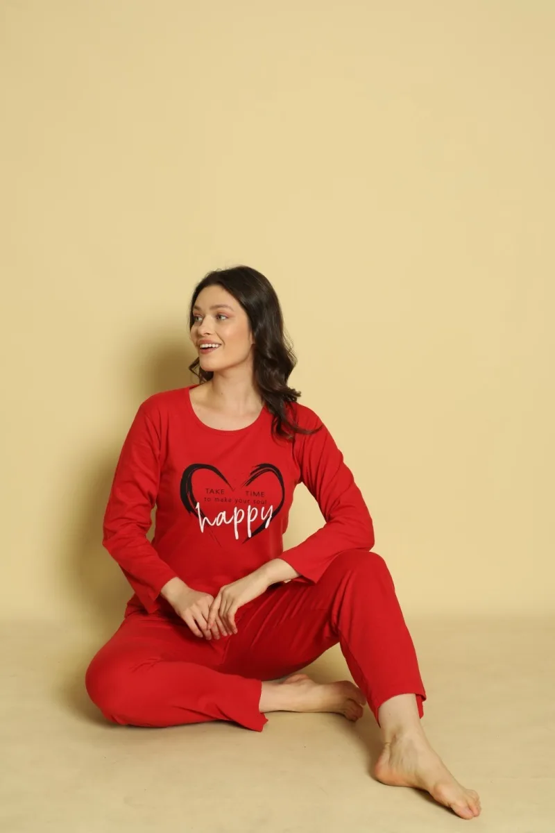 Pijama dama Serena-maneca lunga si pantalon lung, culoare rosu ,Engros — Görsel 6