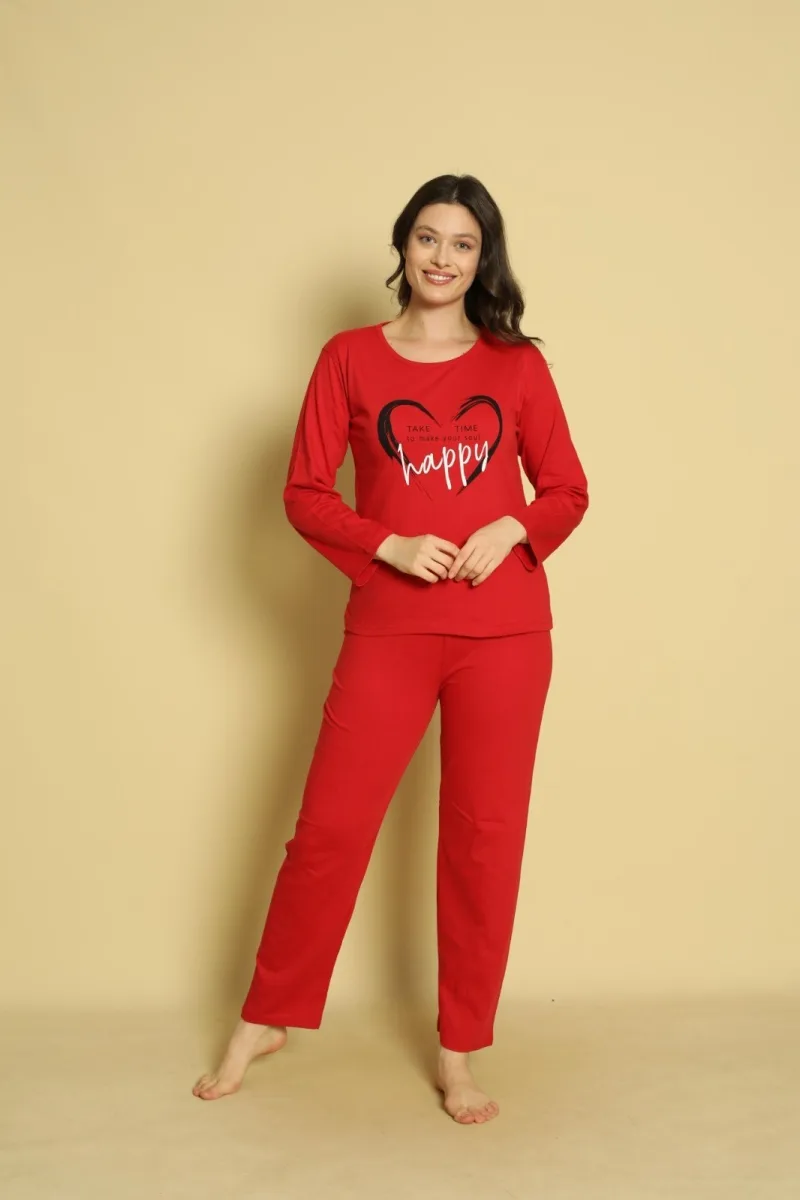 Pijama dama Serena-maneca lunga si pantalon lung, culoare rosu ,Engros — Görsel 7