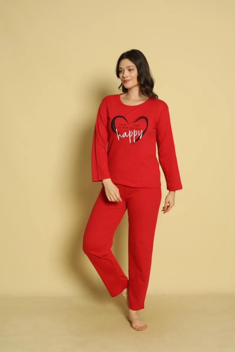 Pijama dama Serena-maneca lunga si pantalon lung, culoare rosu ,Engros — Görsel 8