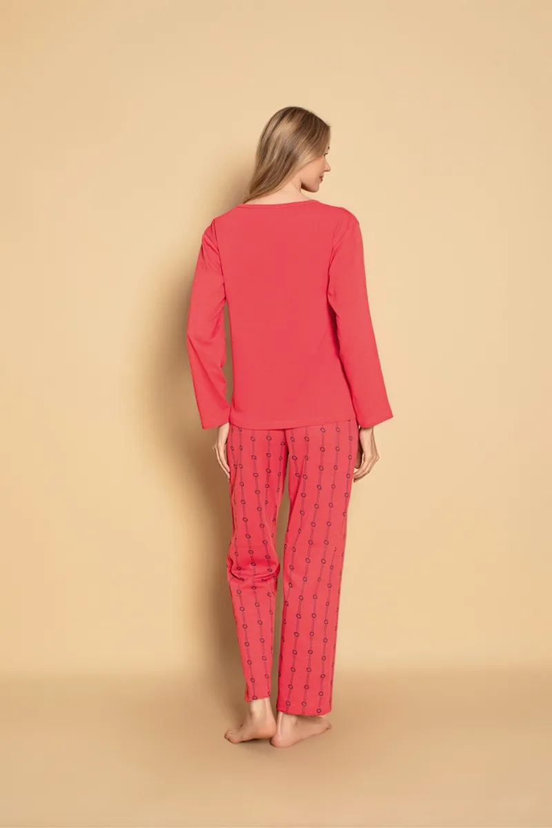Pijama dama Serena-maneca lunga si pantalon lung, culoare coral ,Engros — Imaginea 3