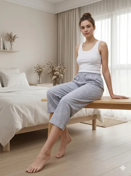 Pantaloni pijama Serena 3/4 dama ,culoare gri  ,Engros