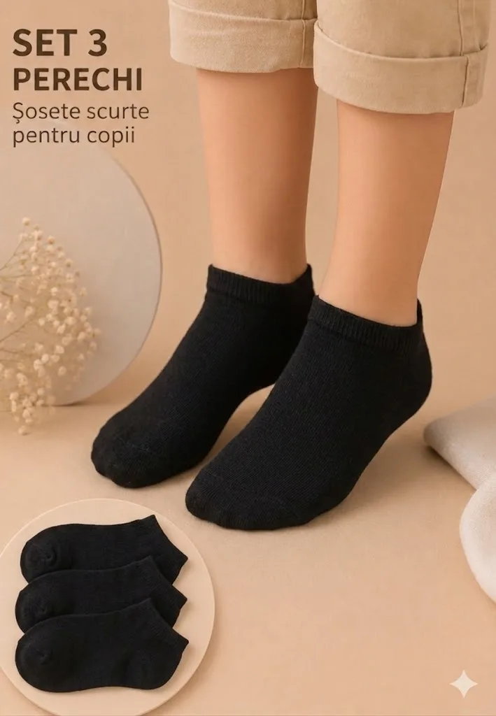 Sosete scurte copii 3 /set Serena,culoare negru ,Engros — Görsel 1