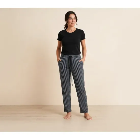 Pantaloni Damă Tip Trening Negri cu Dungi, cu Buzunare și Șnur – Engros