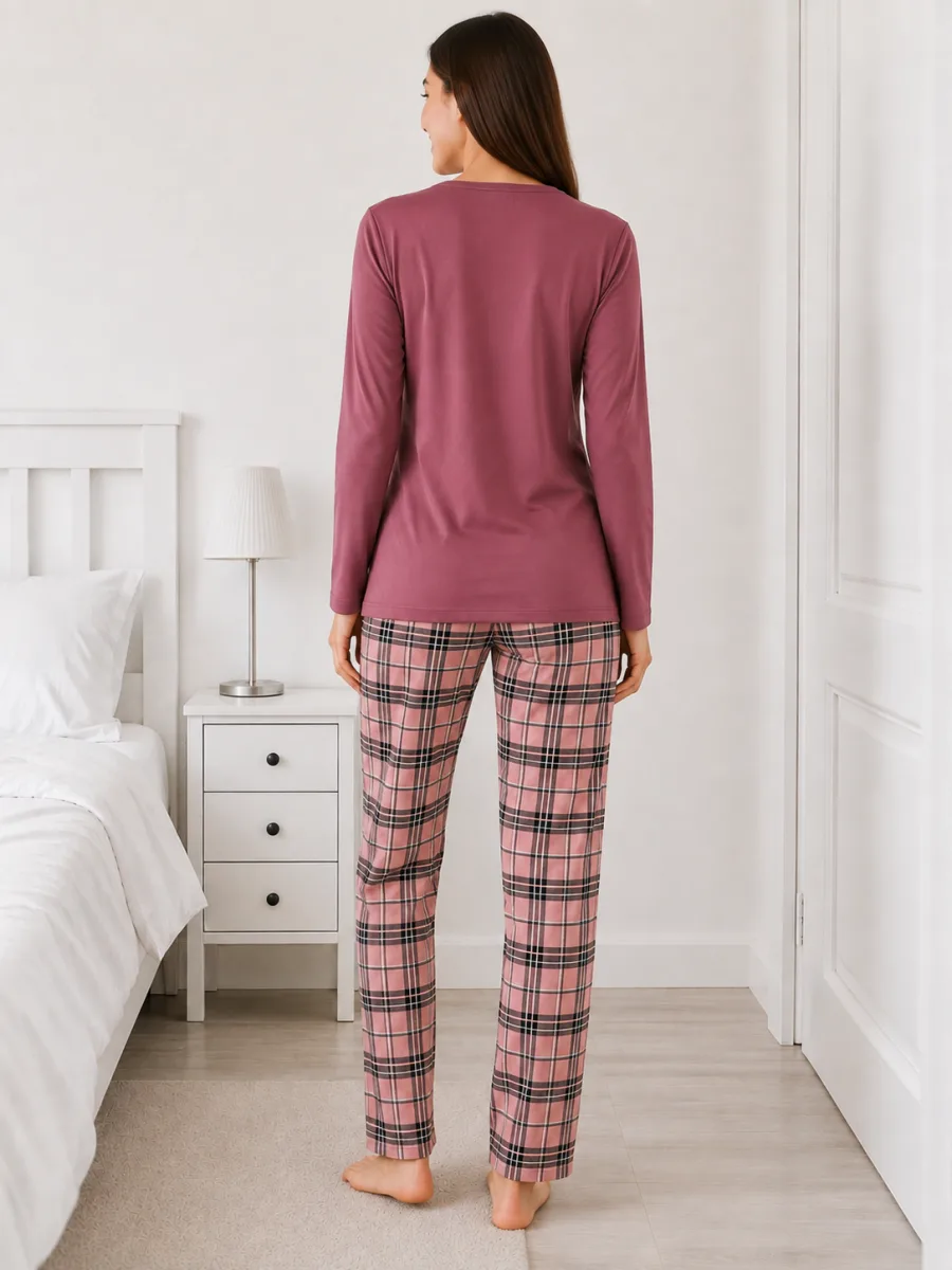 Pijama damă  Serena  bluză cu maneca lunga și pantaloni lung -Visiniu,Engros — Image 3