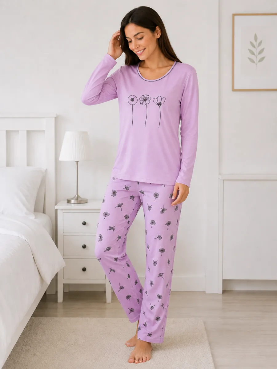 Pijama  damă  Serena  bluză cu maneca lunga și pantaloni lung -Lila ,Engros — Görsel 2