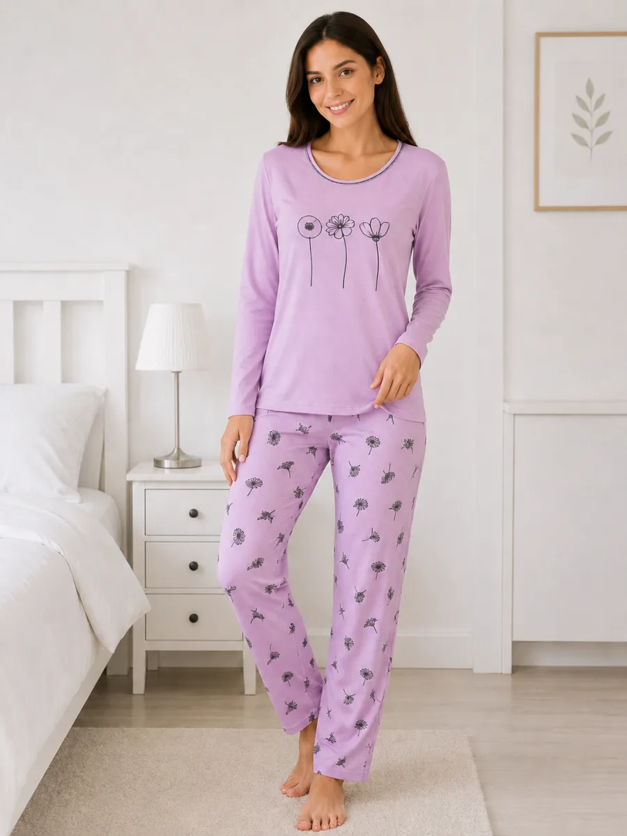 Pijama  damă  Serena  bluză cu maneca lunga și pantaloni lung -Lila ,Engros — Görsel 3