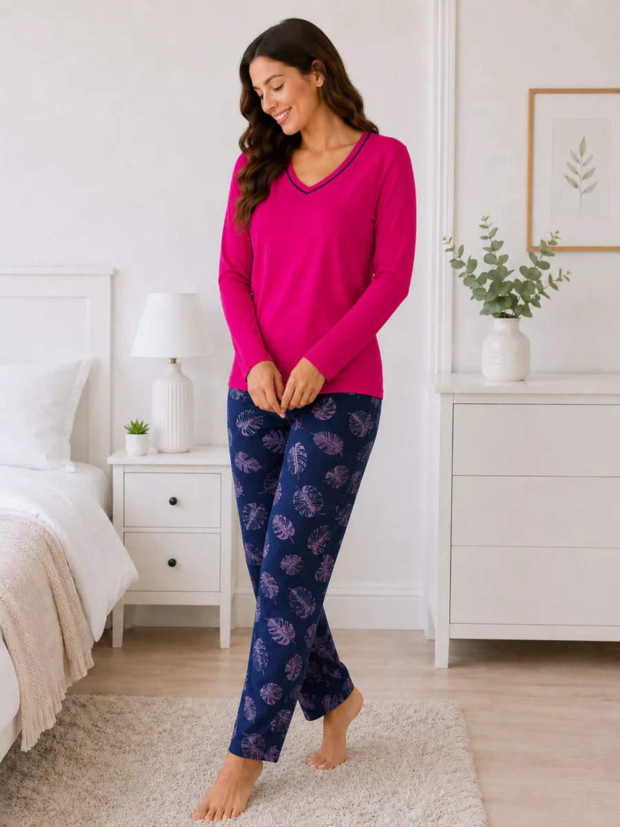 Pijama  damă  Serena  bluză cu maneca lunga și pantaloni lung -ciclam,Engros — Görsel 2
