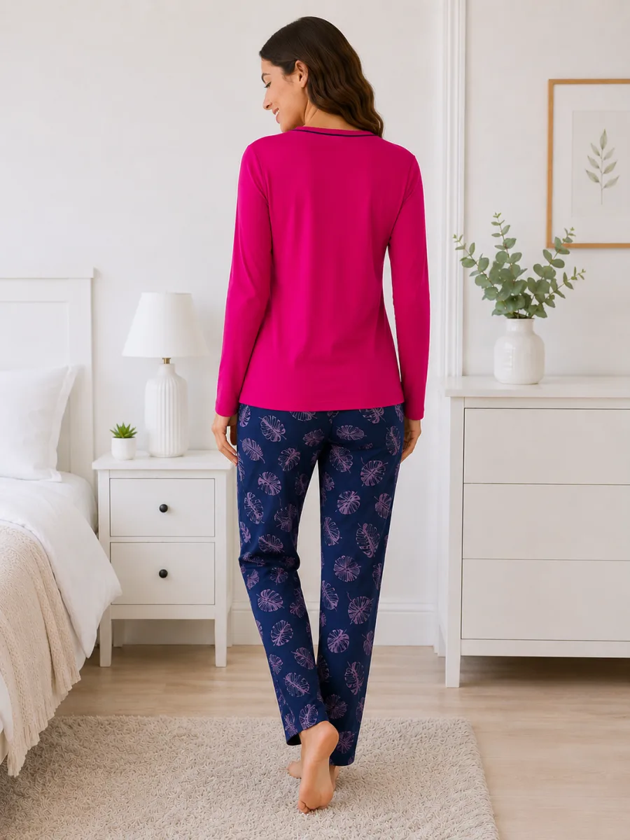 Pijama  damă  Serena  bluză cu maneca lunga și pantaloni lung -ciclam,Engros — Görsel 4