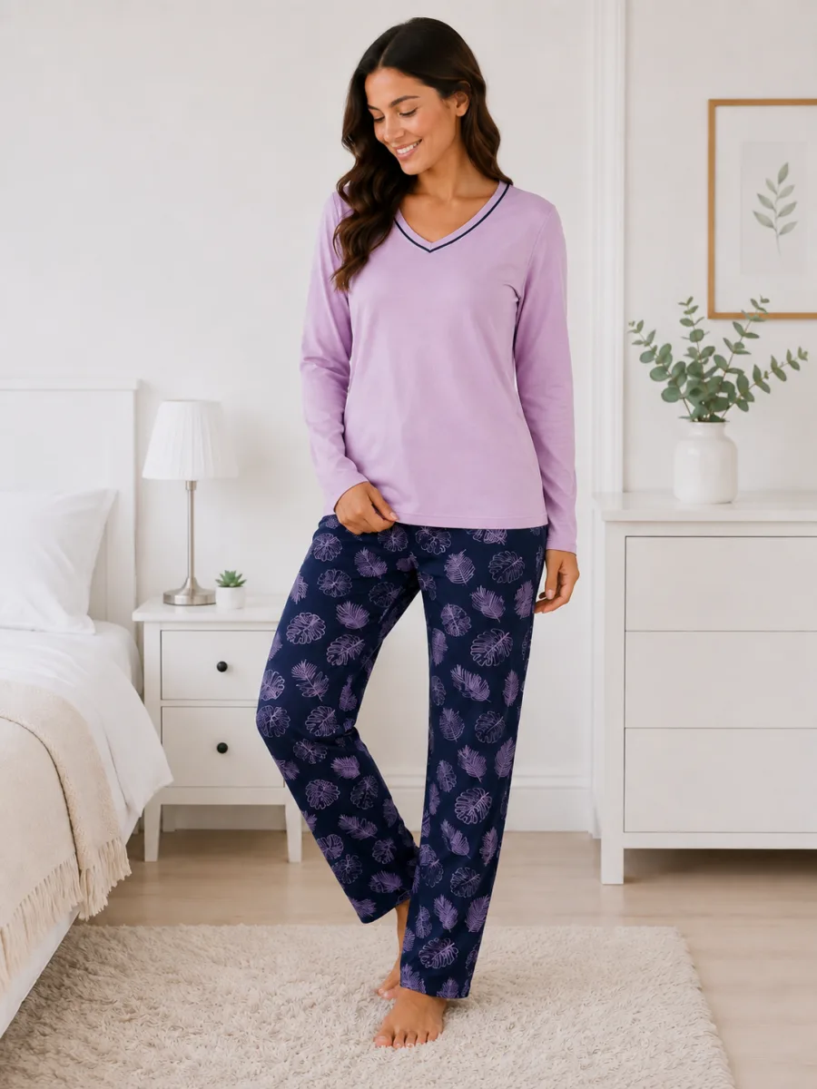 Pijama damă  Serena bluză cu maneca lunga și pantaloni lung -Lila,Engros — Image 2