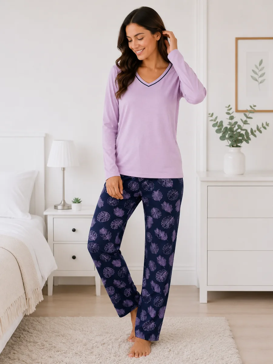 Pijama damă  Serena bluză cu maneca lunga și pantaloni lung -Lila,Engros — Image 3