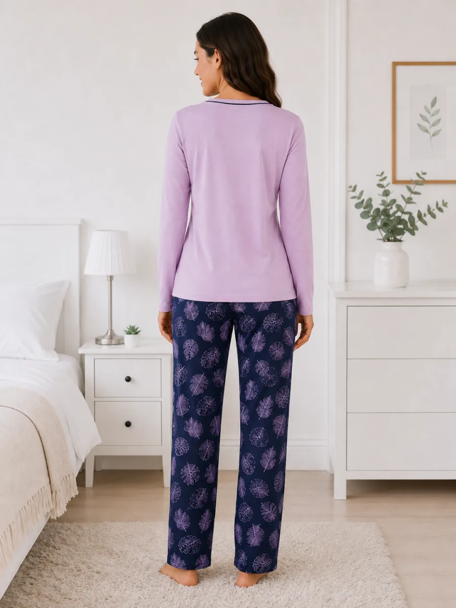 Pijama damă  Serena bluză cu maneca lunga și pantaloni lung -Lila,Engros — Image 4