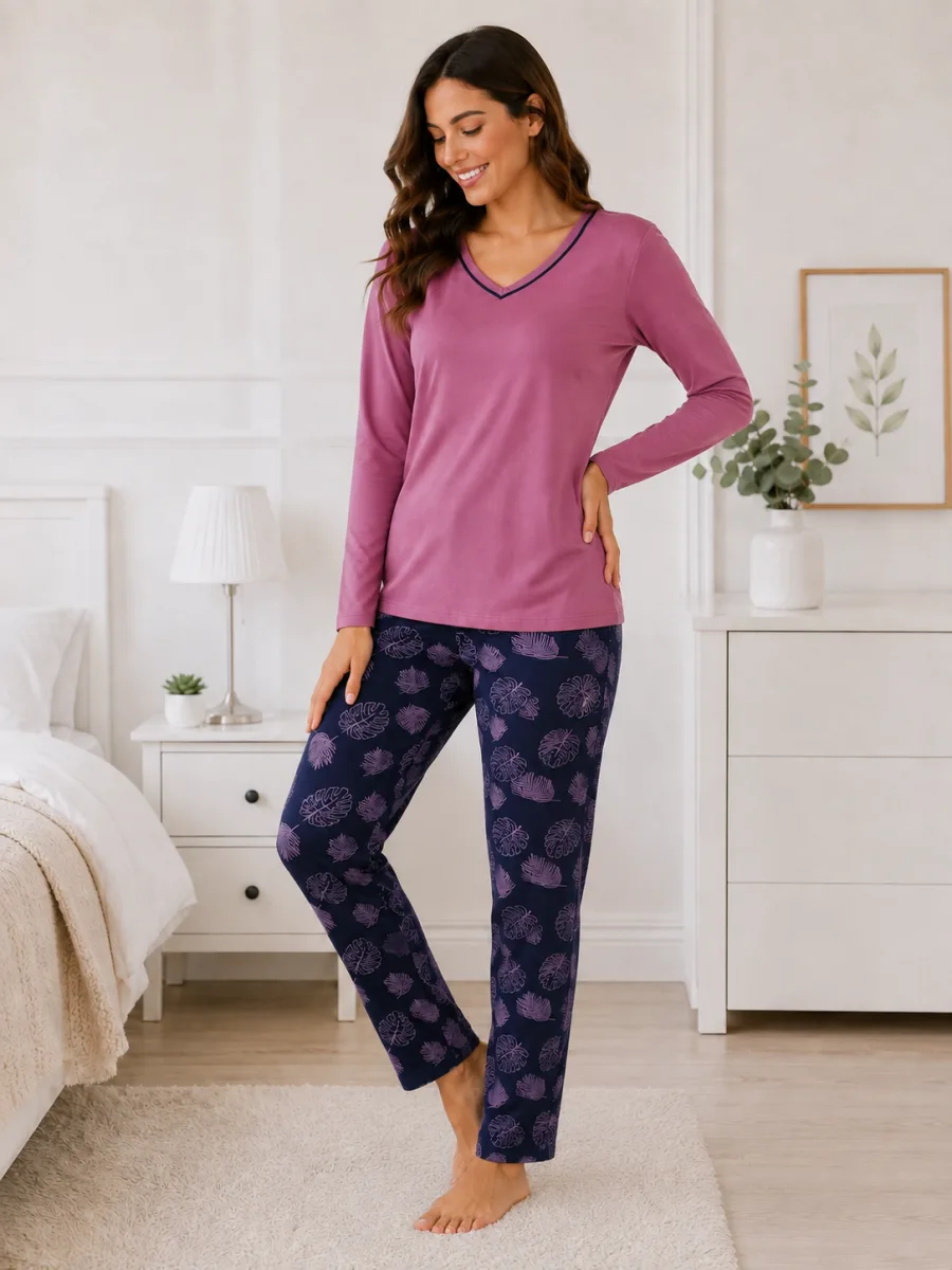 Pijama  damă Serena  bluză cu maneca lunga și pantaloni lung -Mov,Engros — Görsel 2