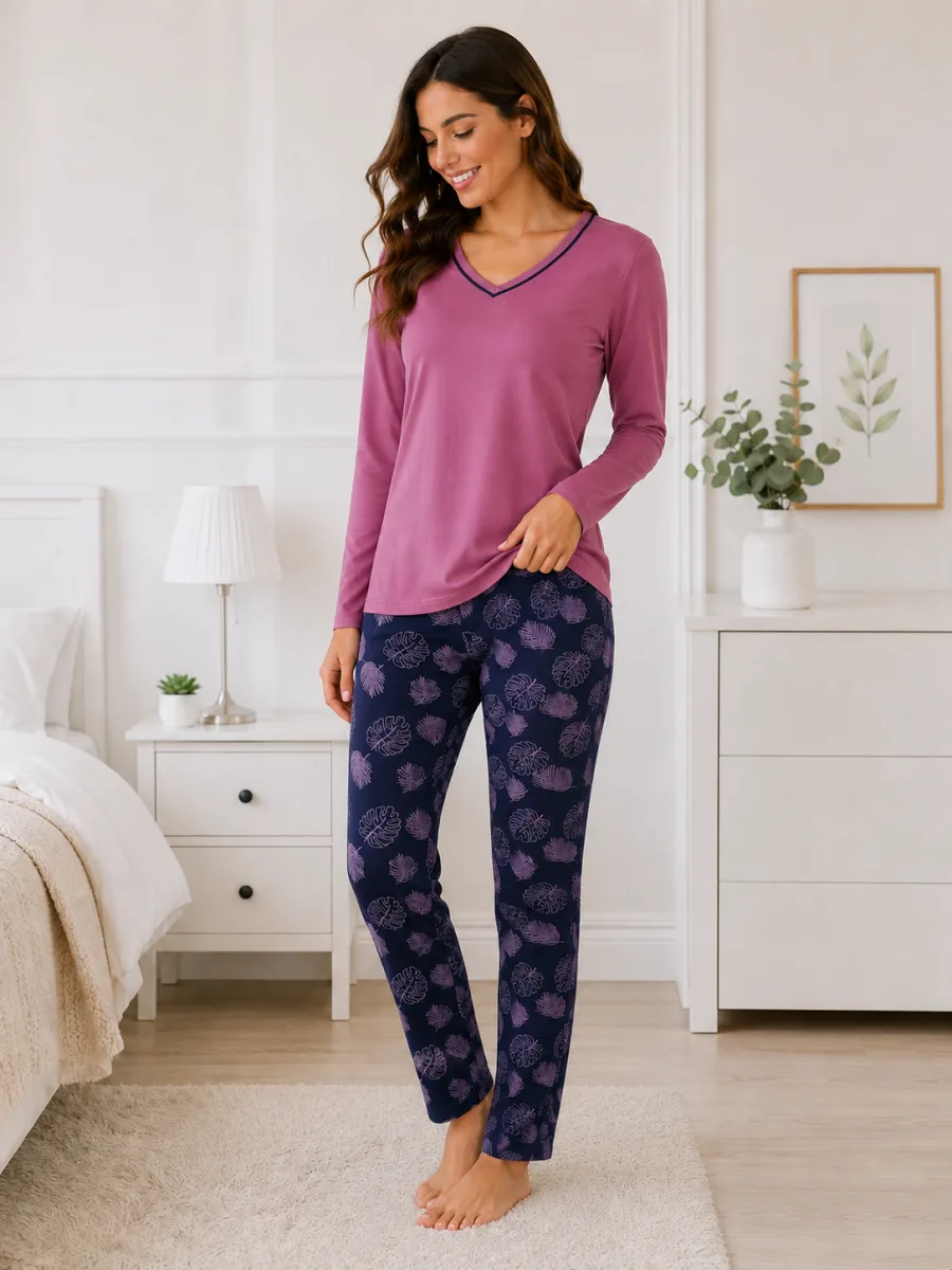 Pijama  damă Serena  bluză cu maneca lunga și pantaloni lung -Mov,Engros — Görsel 3