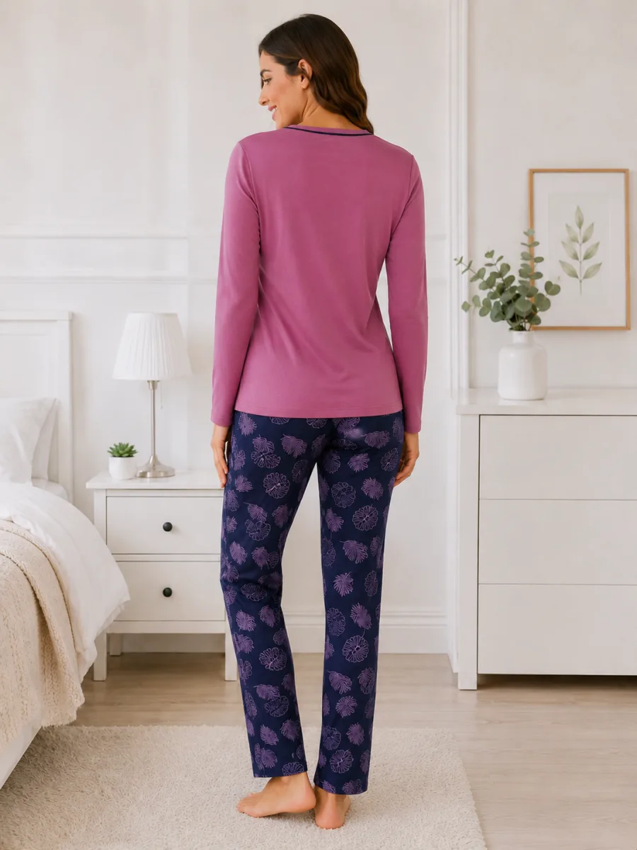 Pijama  damă Serena  bluză cu maneca lunga și pantaloni lung -Mov,Engros — Görsel 4
