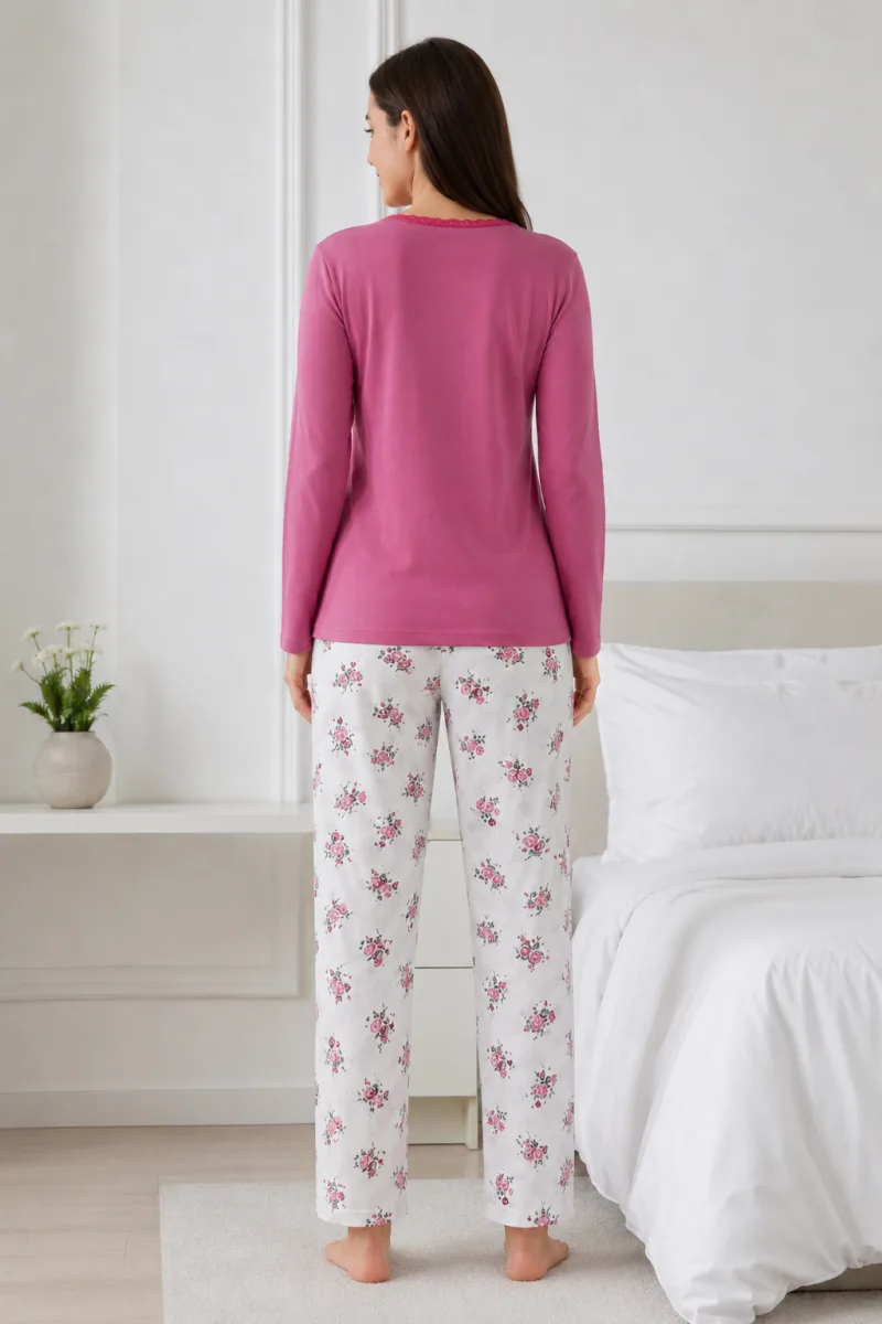 Pijama  damă  Serena  bluză cu maneca lunga și pantaloni - Roz pudra, Engros — Imaginea 3