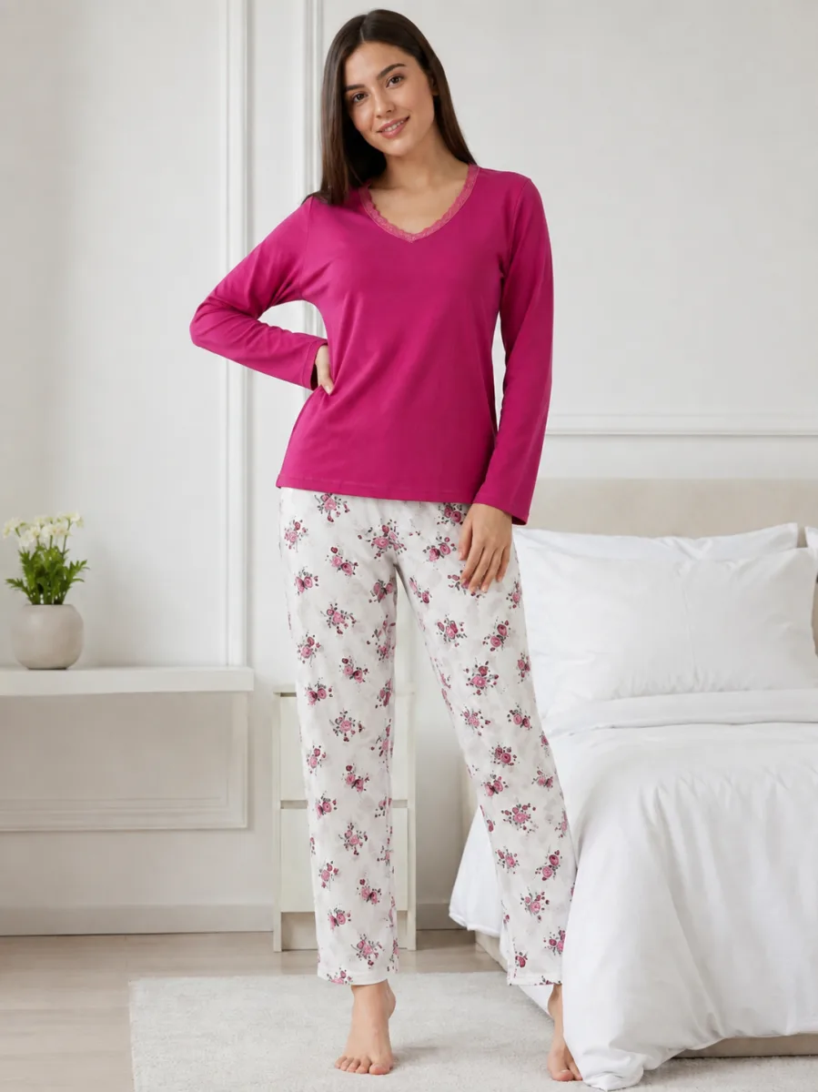 Pijama  damă  Serena   bluză cu maneca lunga și pantaloni - Siclam ,Engros — Image 2