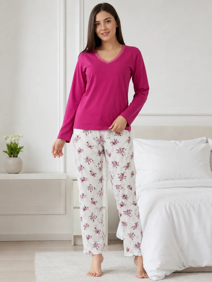 Pijama  damă  Serena   bluză cu maneca lunga și pantaloni - Siclam ,Engros — Image 3