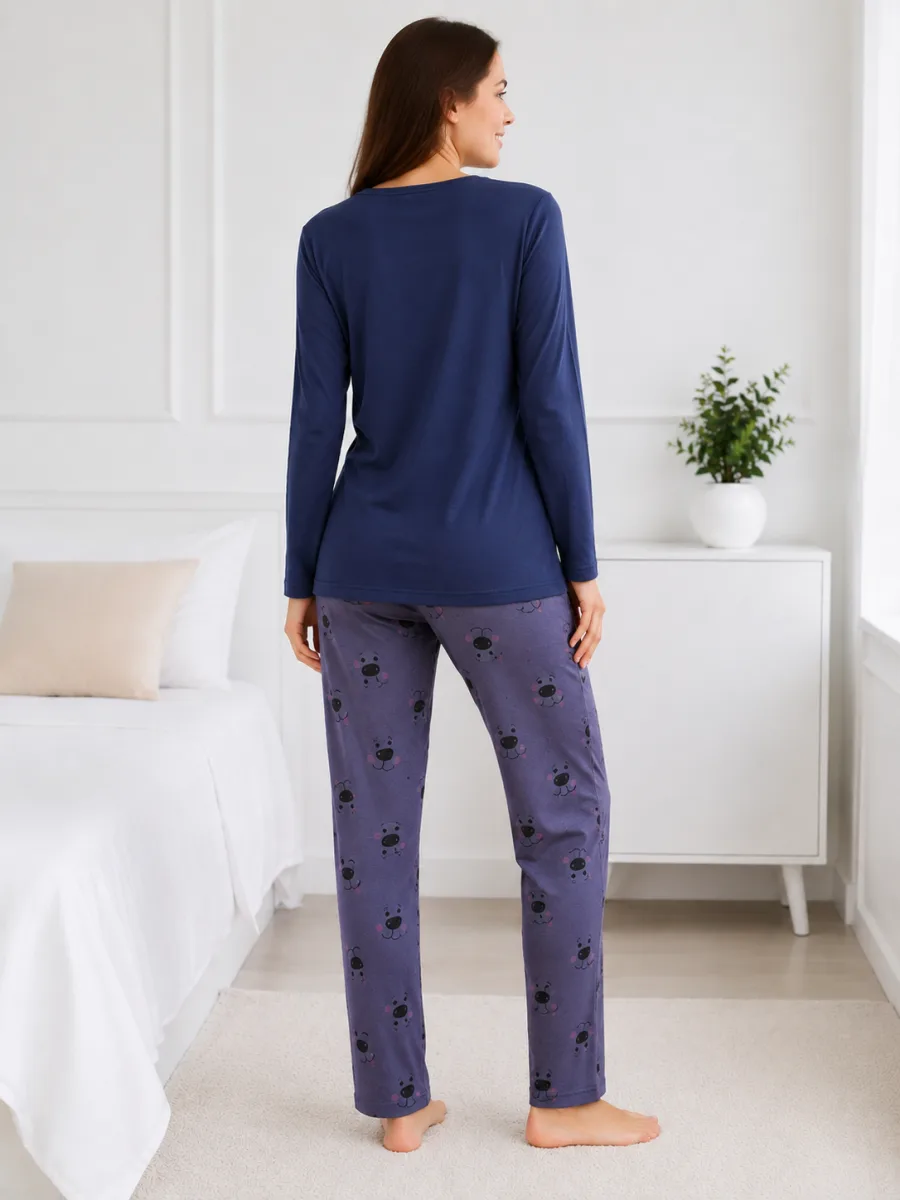 Pijama damă  Serena  bluză cu maneca lunga și pantaloni - Bleumarin ,Engros — Image 4