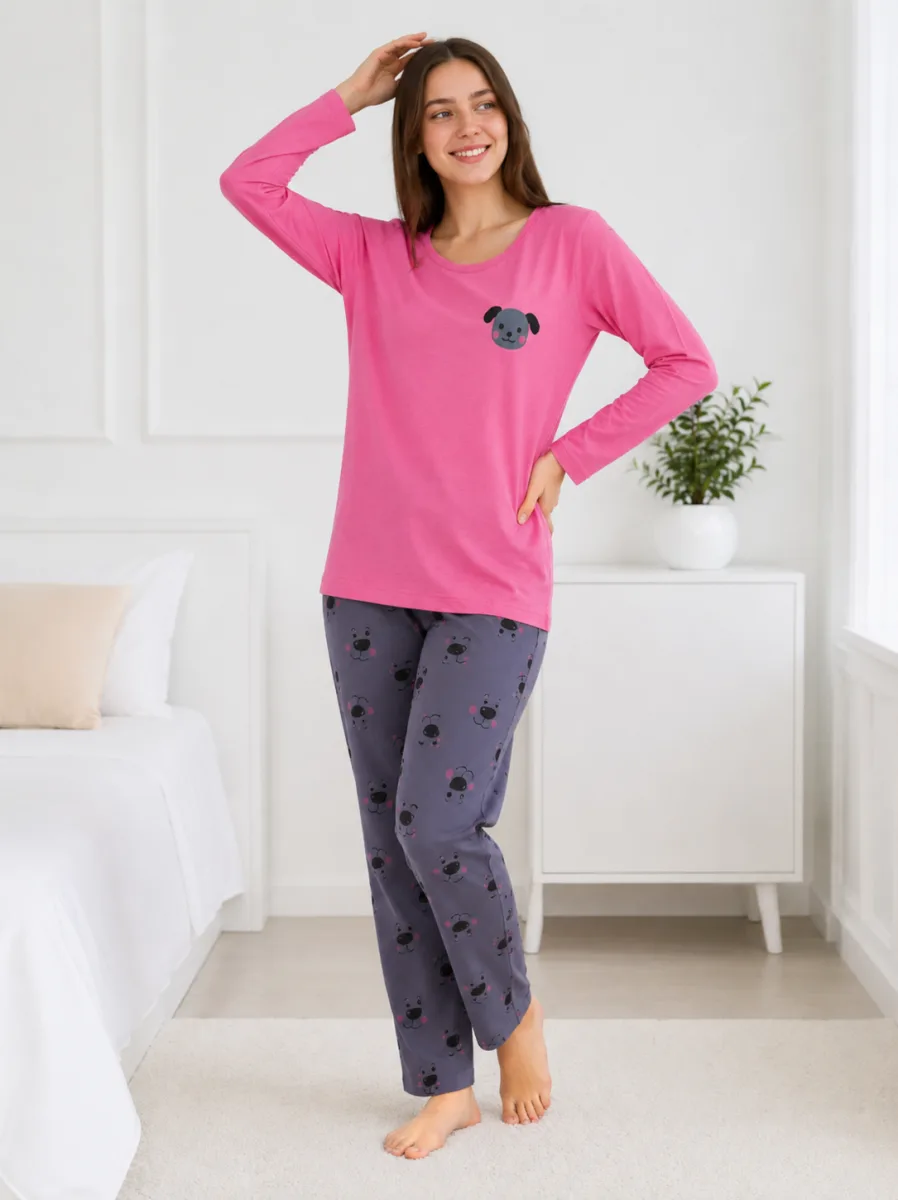 Pijama  damă  Serena bluză cu maneca lunga și pantaloni - Roz ,Engros — Imaginea 2