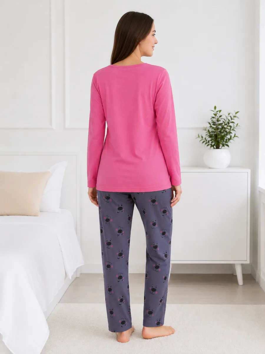 Pijama  damă  Serena bluză cu maneca lunga și pantaloni - Roz ,Engros — Imaginea 3