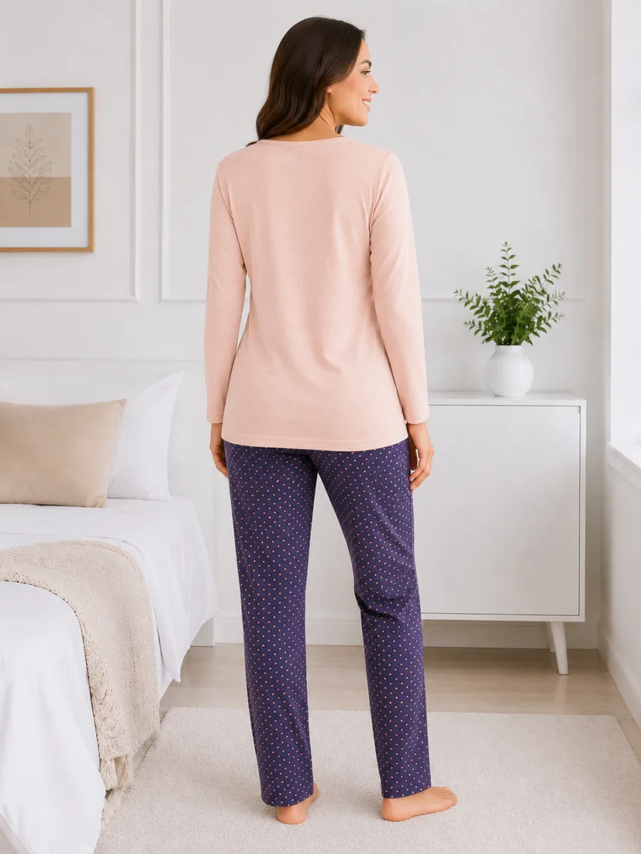 Pijama damă  Serena  bluză cu maneca lunga și pantaloni -Roz pal,Engros — Imaginea 4