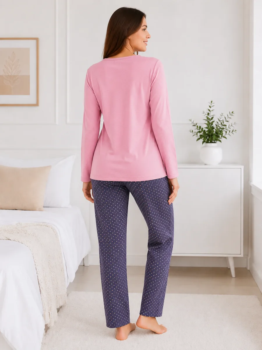 Pijama  damă  Serena bluză cu maneca lunga și pantaloni -Roz ,Engros — Image 4