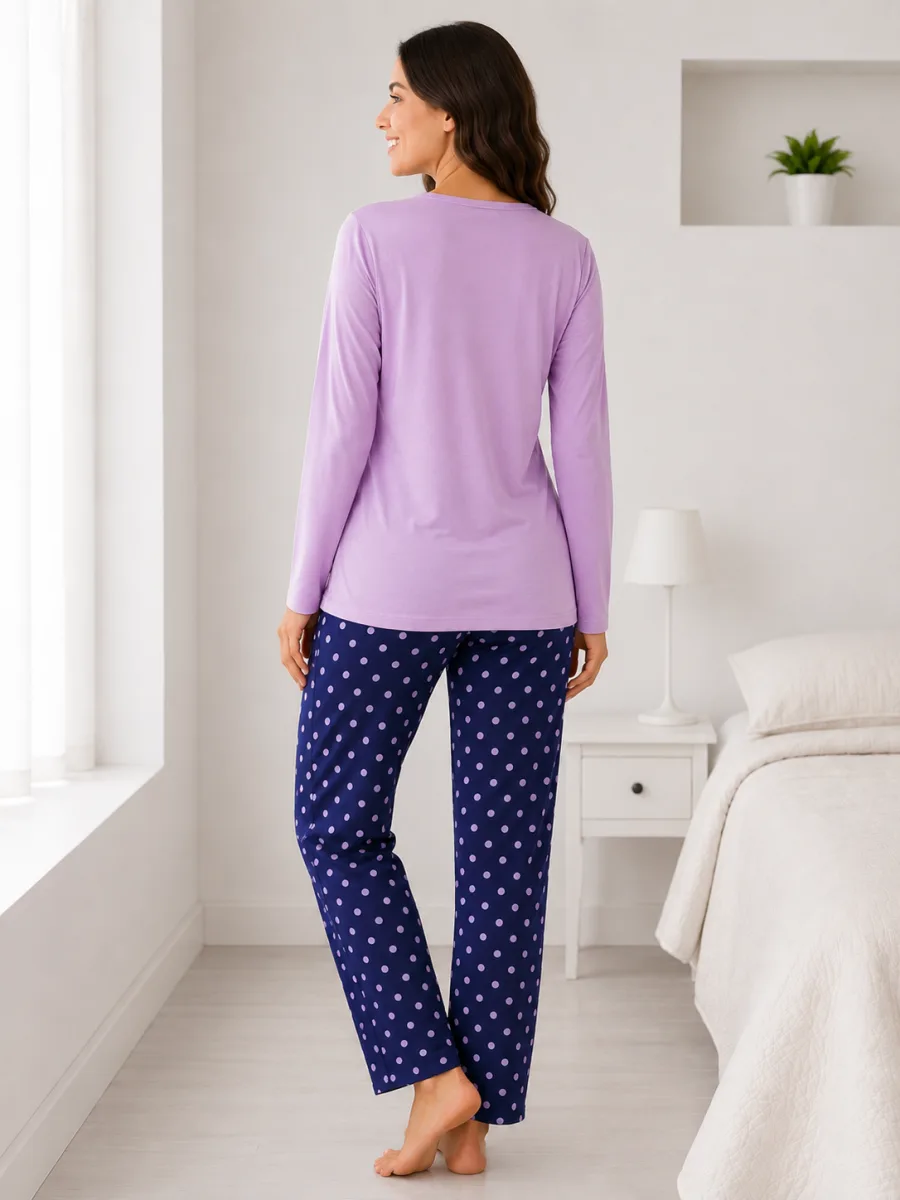 Pijama  damă  Serena bluză cu maneca lunga și pantaloni -Lila,Engros — Image 4