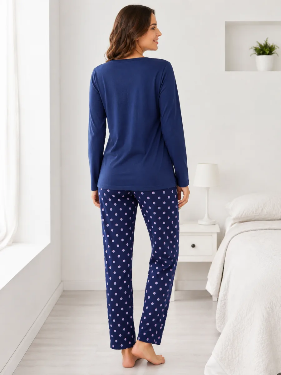 Pijama damă  Serena  bluză cu maneca lunga și pantaloni -Bleumarin,Engros — Imaginea 4