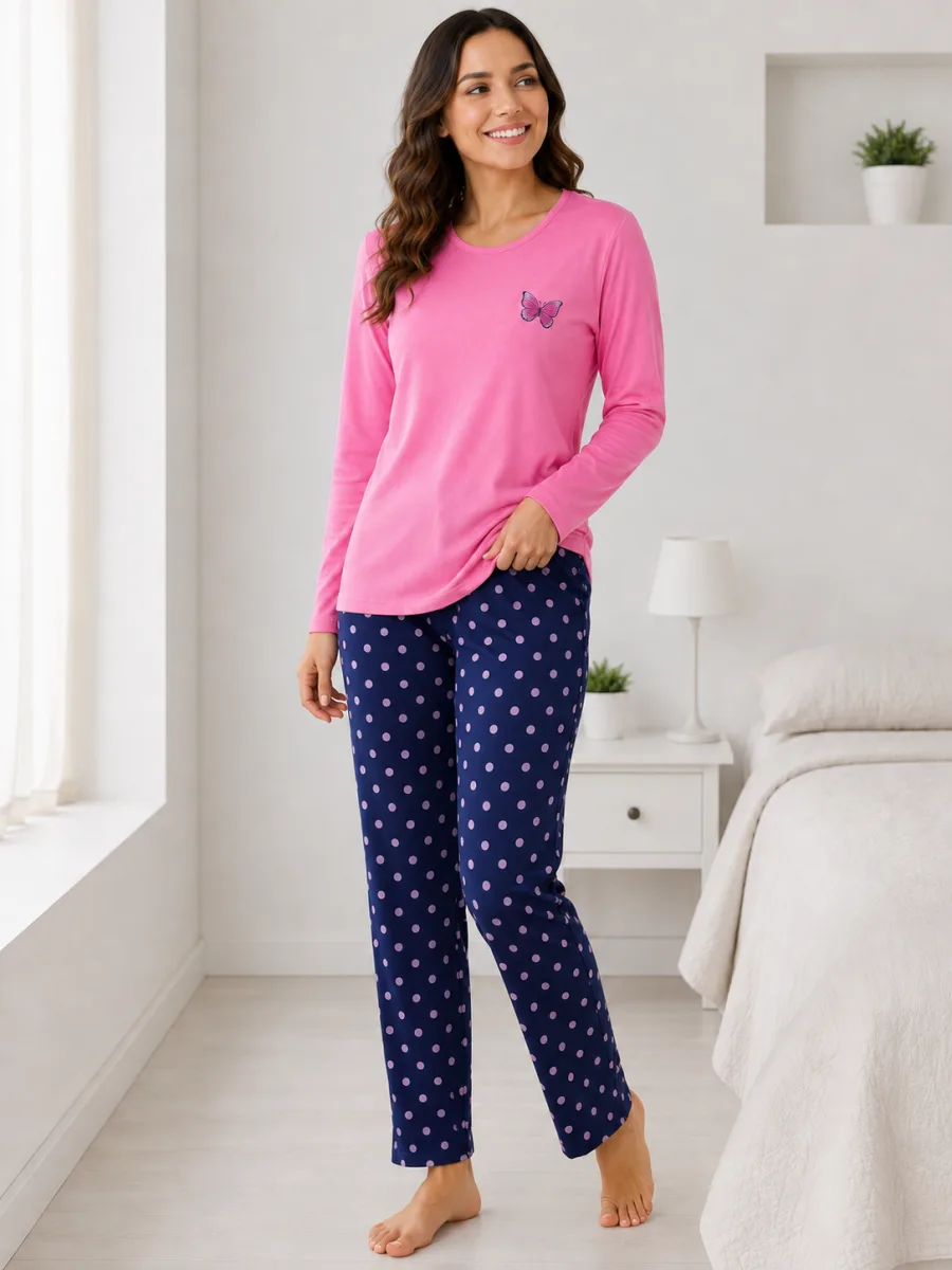 Pijama damă  Serena  bluză cu maneca lunga și pantaloni -Roz ,Engros — Imaginea 2