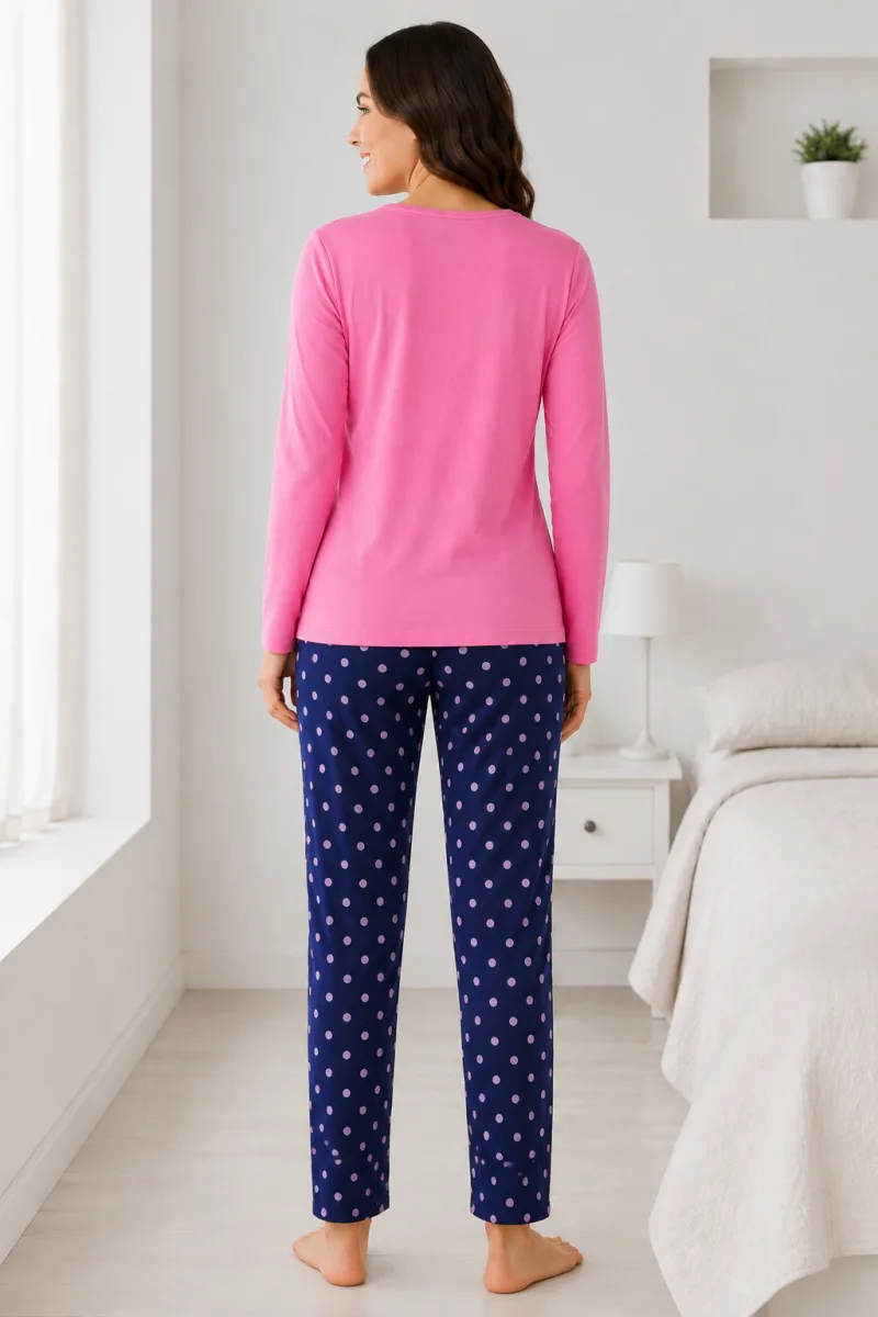 Pijama damă  Serena  bluză cu maneca lunga și pantaloni -Roz ,Engros — Imaginea 4