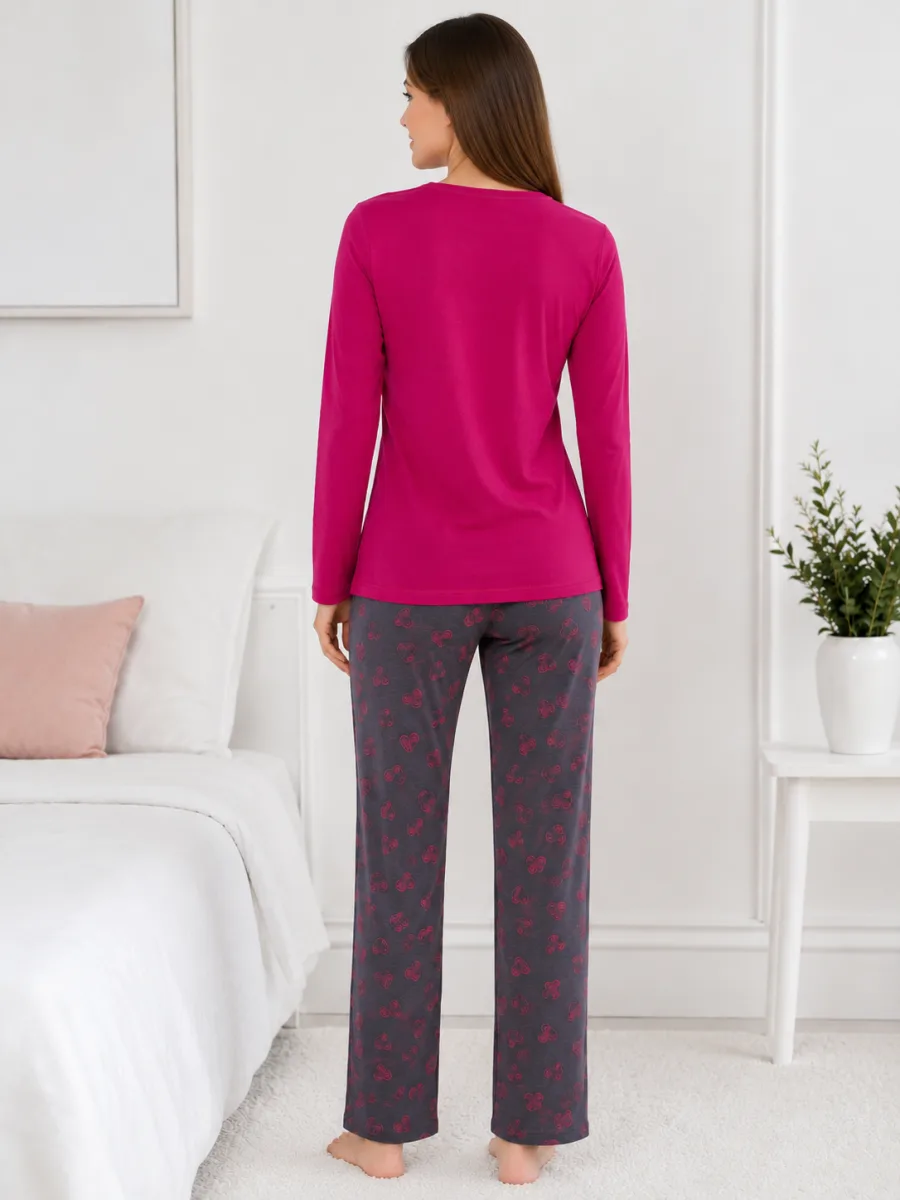 Pijama damă  Serena bluză cu maneca lunga și pantaloni -Fucsia,Engros — Image 4