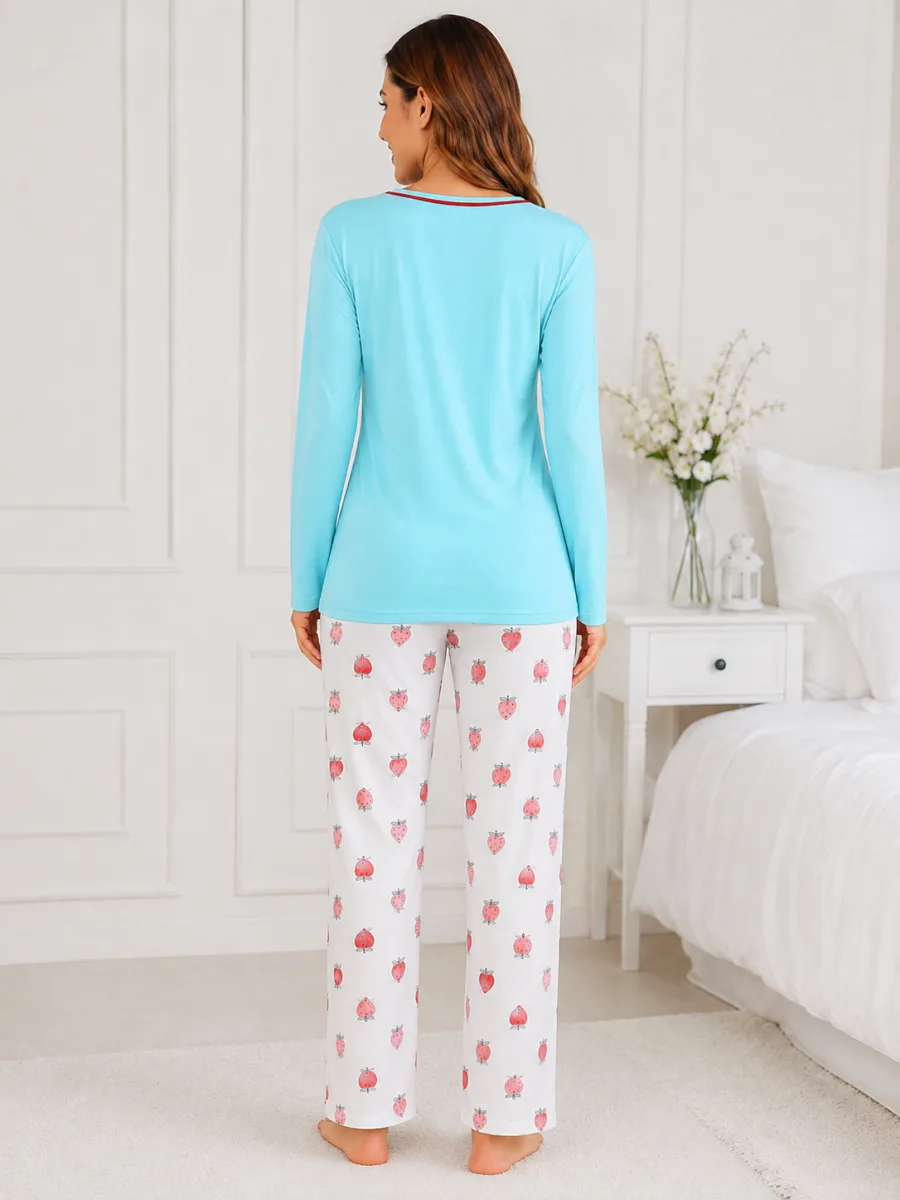 Pijama damă Serena  bluză cu maneca lunga și pantaloni -Bleu ,Engros — Imaginea 4