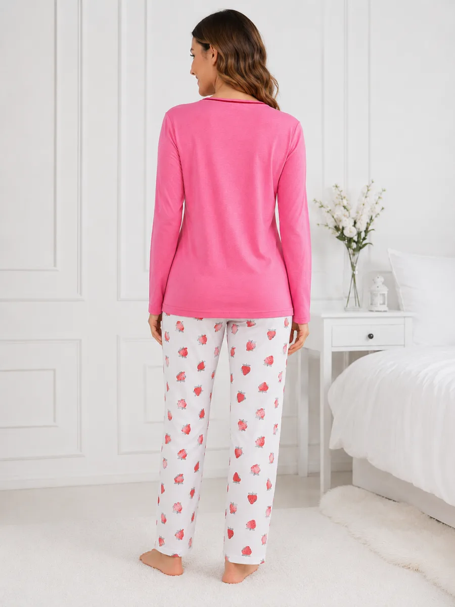 Pijama damă  Serena  bluză cu maneca lunga și pantaloni -Roz ,Engros — Görsel 4
