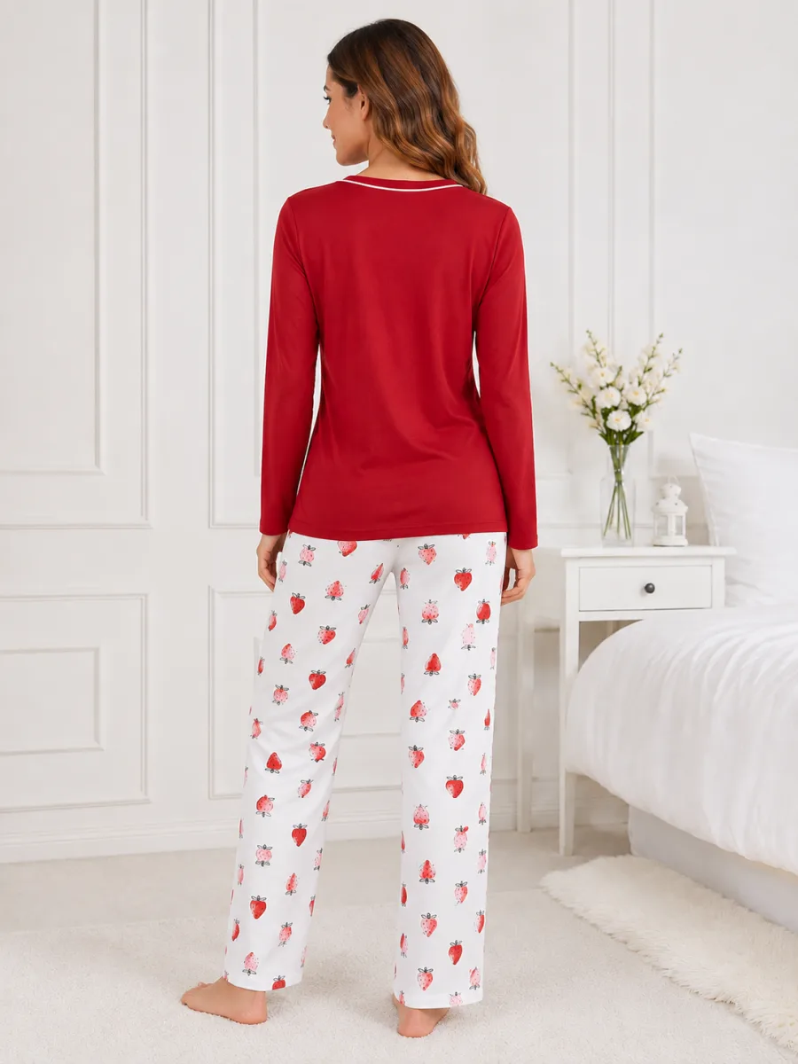 Pijama damă  Serena  bluză cu maneca lunga și pantaloni -Rosu ,Engros — Image 4