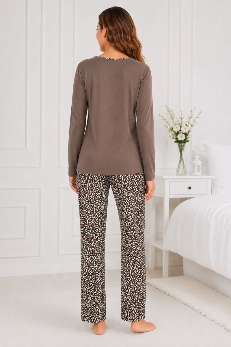 Pijama damă  Serena  bluză cu maneca lunga și pantaloni -Maro,Engros — Imaginea 4