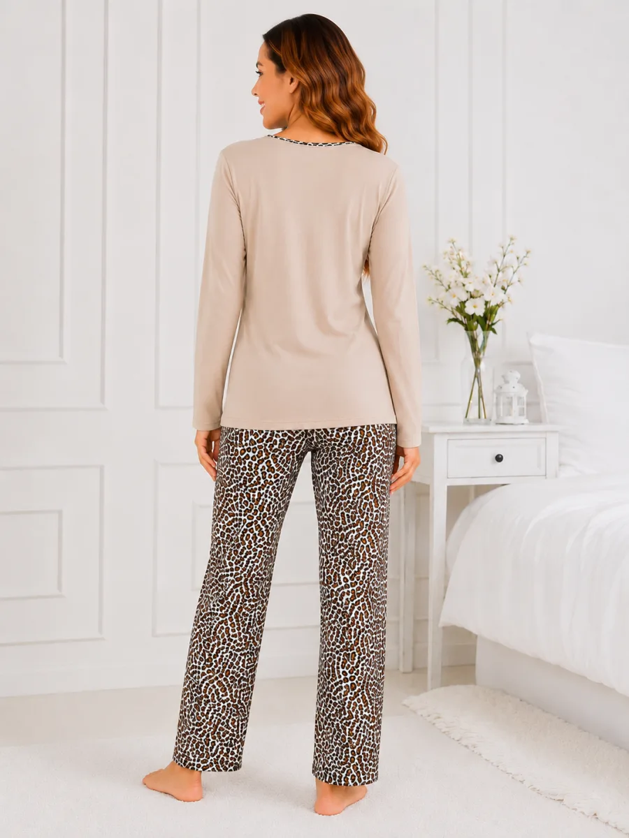 Pijama  damă  Serena bluză cu maneca lunga și pantaloni -Bej ,Engros — Imaginea 4