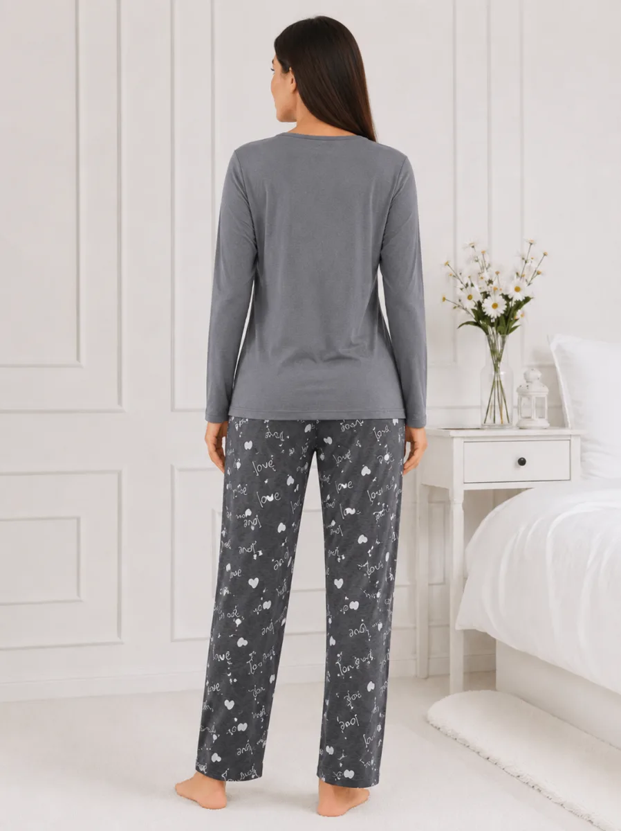 Pijama  damă  Serena  bluză cu maneca lunga și pantaloni -Gri,Engros — Görsel 4