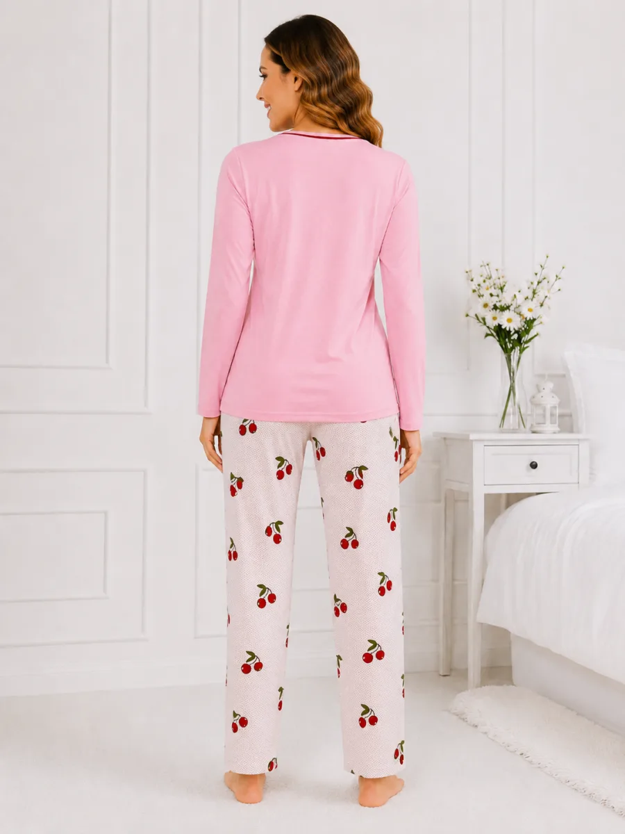 Pijama  damă  Serena  bluză cu maneca lunga și pantaloni -ROZ ,Engros — Imaginea 1