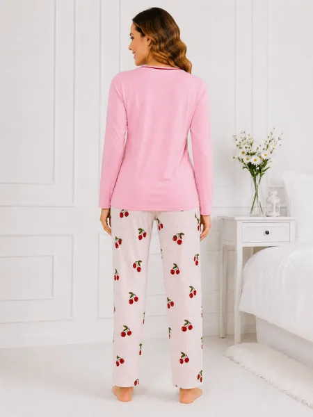 Pijama  damă  Serena  bluză cu maneca lunga și pantaloni -ROZ ,Engros